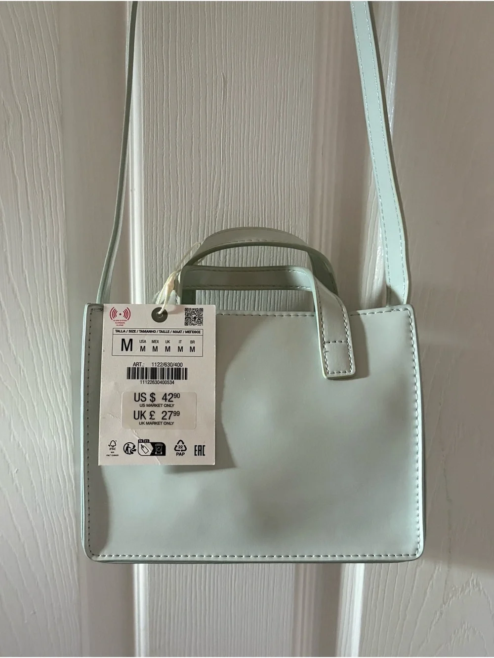 Zara Girls' Floral And Rhinestones Applique Crossbody Bag - Light Blue NWT